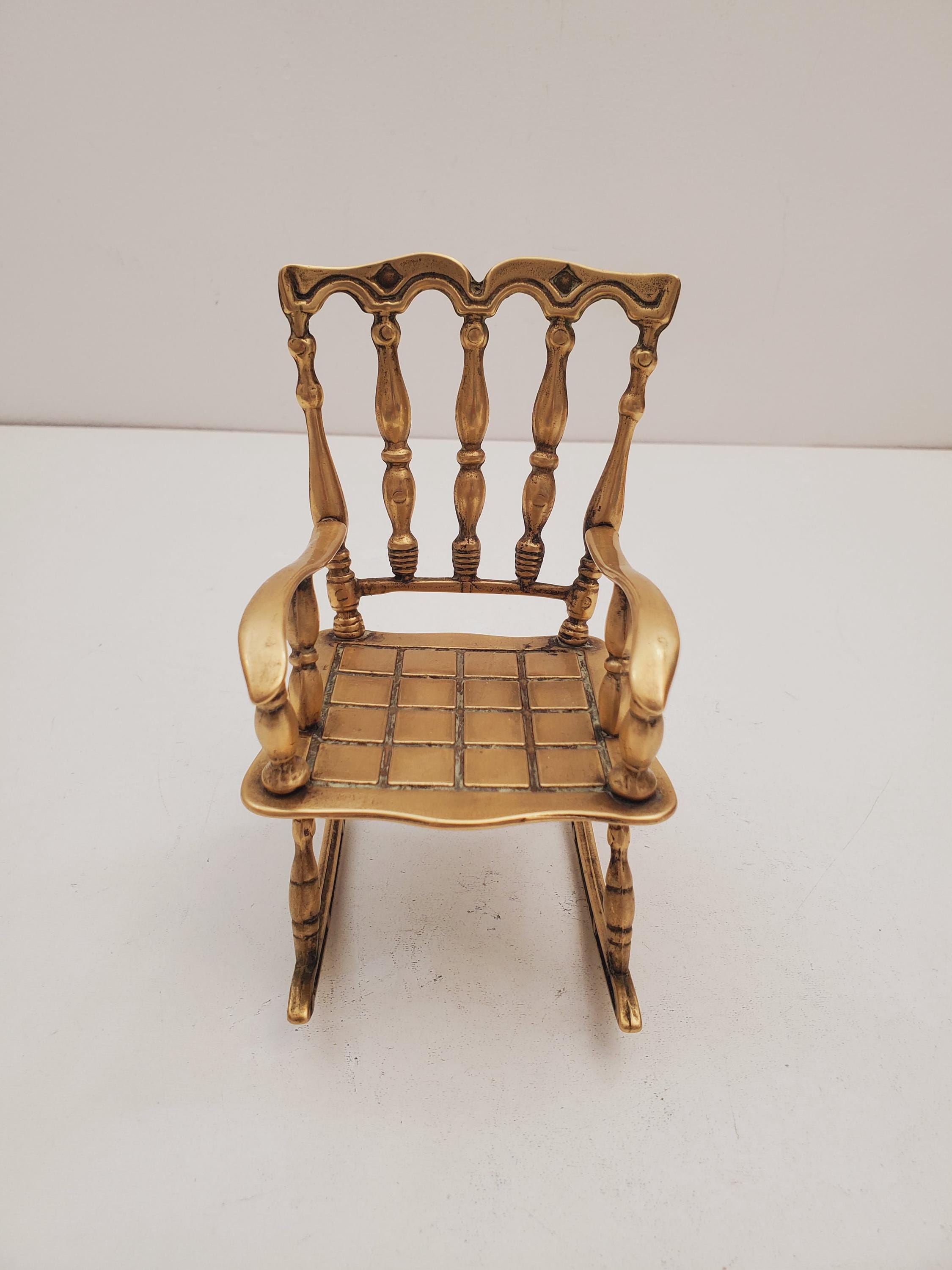 Decorative Vintage Brass Rocking Chair, Accent Piece, Doll Rocker ...