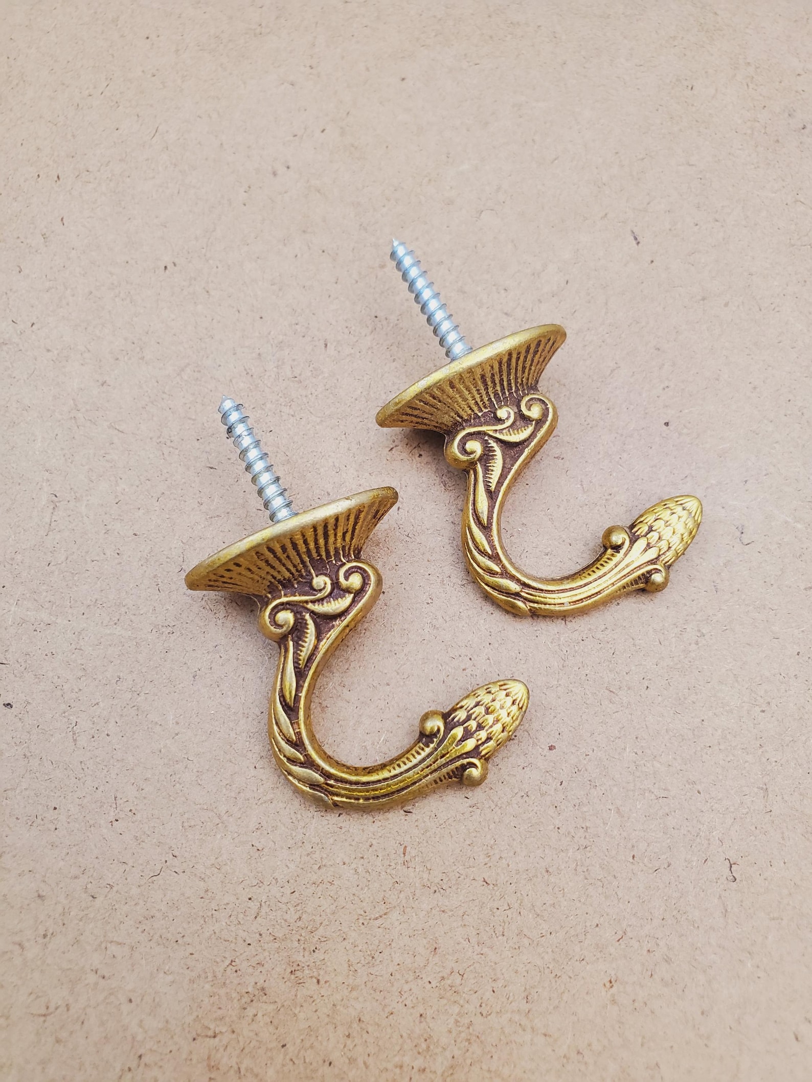 Vintage Solid Brass Curtain Tie Back Hooks
