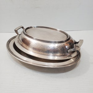 Oval Silver Serving Bowl w Handles & Lid - Vintage Wallace Silver Plated Covered Serving Dish - Made in England