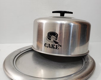 Vintage Aluminum Cake Keeper by West Bend, Metal Cake Carrier, Made in the USA - Vintage West Bend Aluminum Cake Plate and Cover With Locks