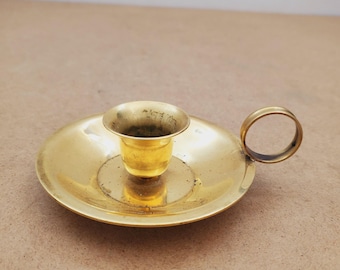Vintage Brass Candle Holder - Brass Candlestick Holder - Brass Chamberstick - Candle Holder with Finger Hole - Vintage Taper Candlestick