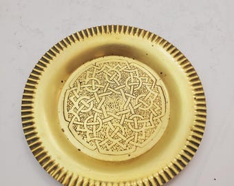 Vintage Brass Plate,small Brass Plate, Carved Trincket Plate