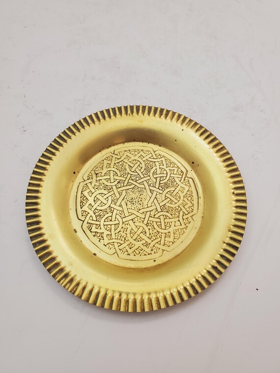 Vintage Brass Plate,small Brass Plate, Carved Trincket Plate