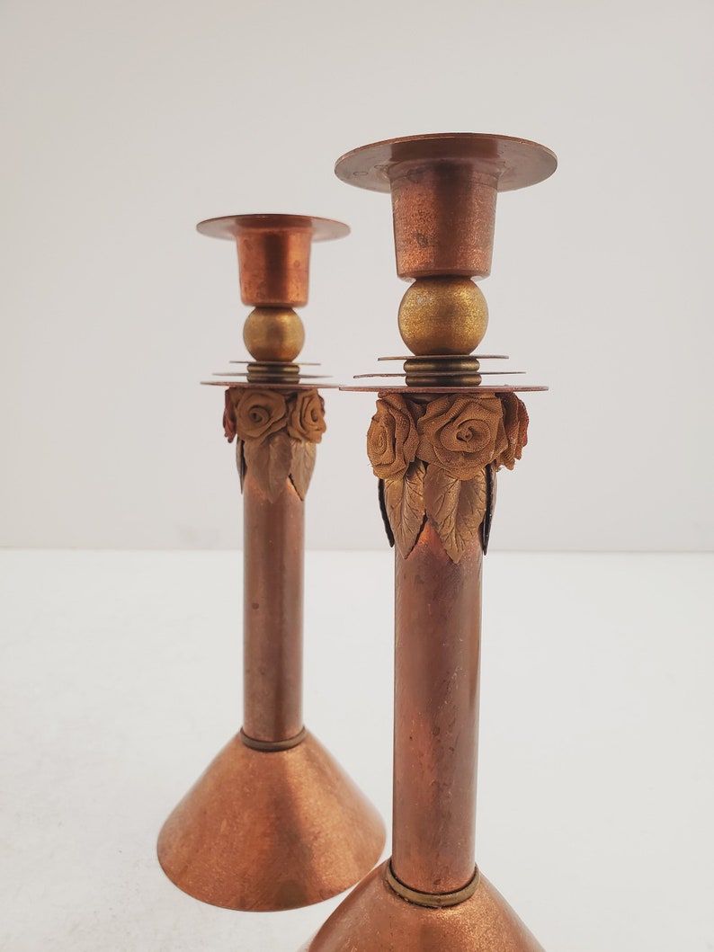 Vintage Brass Candlesticks , Solid Brass Candle Holders, Sold together , Brass Wedding Decor, Antique Brass set of tow zdjęcie 3