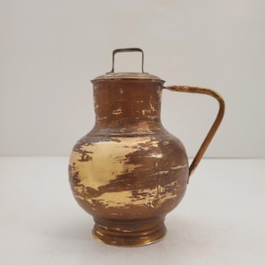 Antique French Copper Brass Rustic Milk Water Jug Pitcher can churn circa 1850-80&#39;s