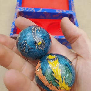 Chinese Musical Metal Massage Balls - Oriental Hand Exercise Baoding Balls,Therapy Stress Reliefe Balls , Set of 2 - Dragon