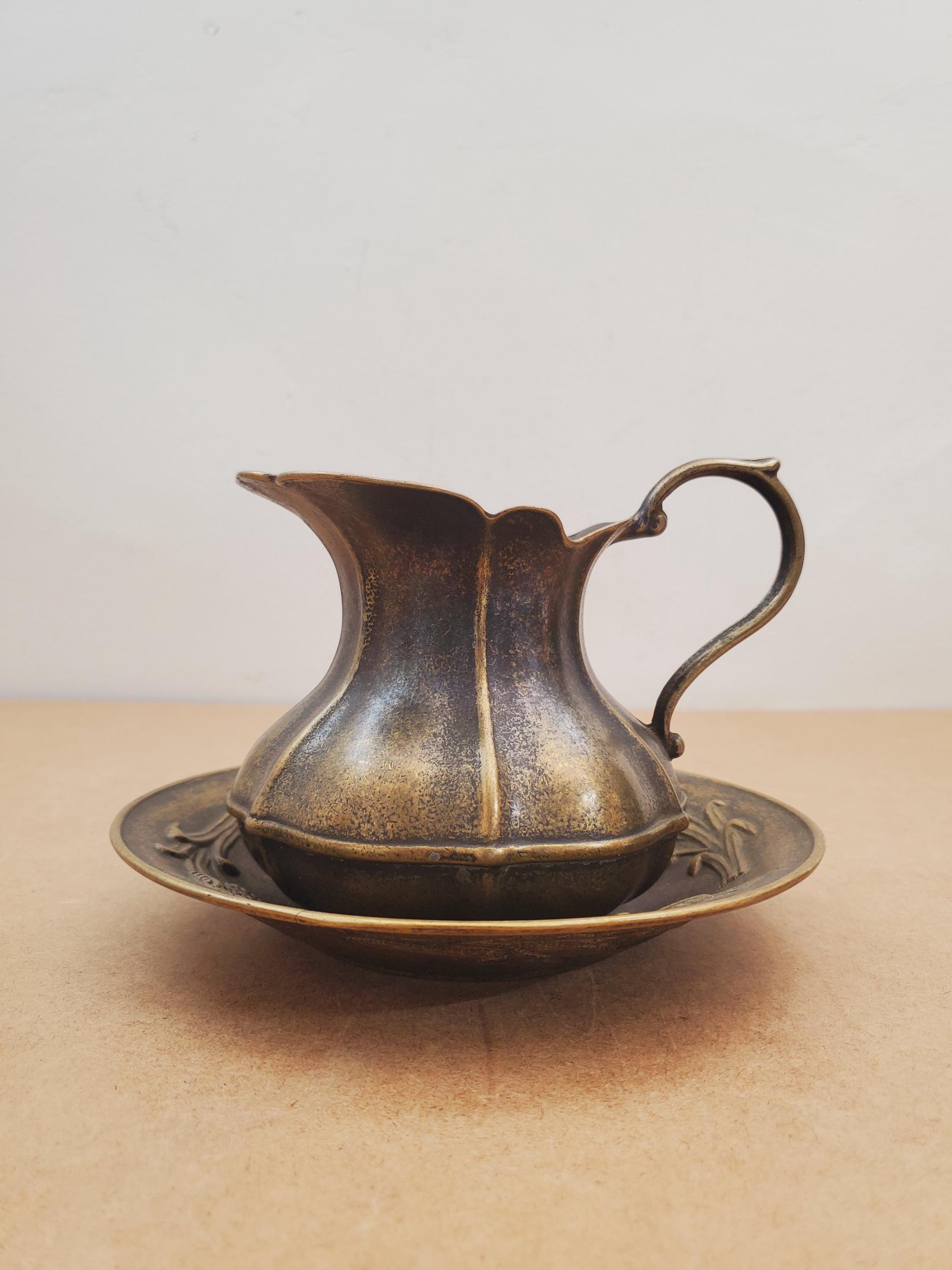 Antique Set Bowl Pitcher, Heavy Brass Set 1144 Gr, Made of Heavy