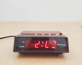 Vintage Westclox Woodgrain Digital Alarm Clock | Retro Red LED Display