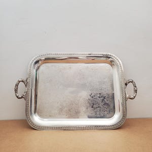 Vintage 1960s Tray Silver Plated Rectangular Handled Serving