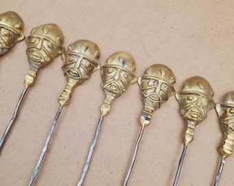 Juego de 10 brochetas vintage / Brochetas de acero inoxidable y latón para shish kebab / Brochetas africanas / Brochetas para barbacoa / Utensilios de cocina