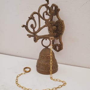 Antique bronze monastery bell doorbell with angel 1940s Vocem meam audit Qui metangit antique doorbell with chain | antique monastery bell