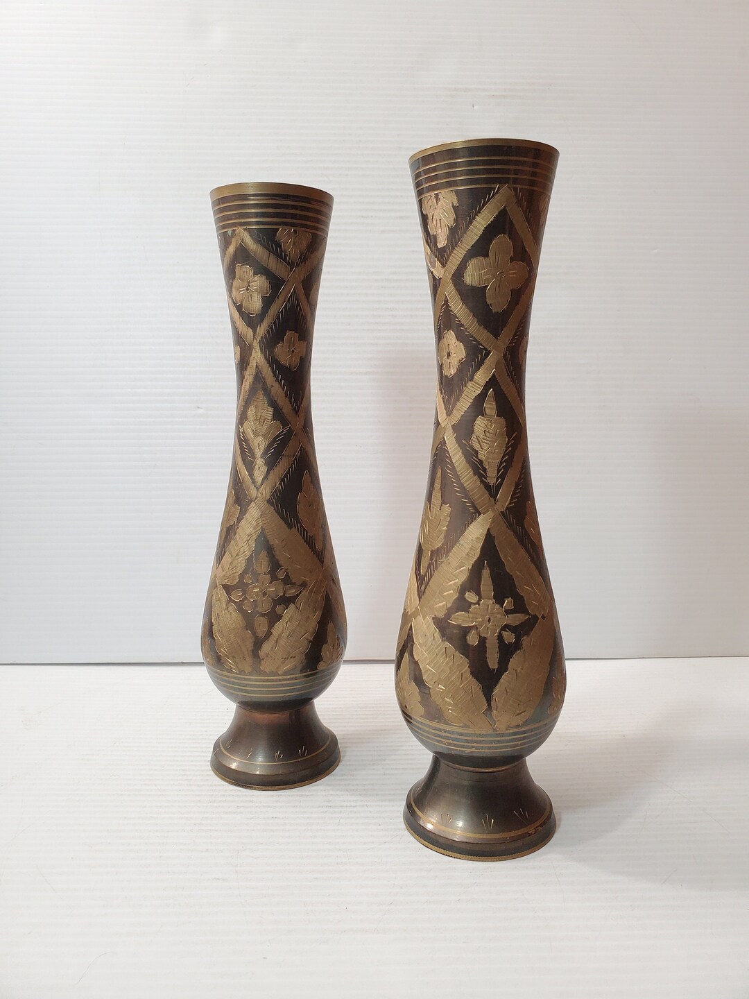 Brass Vase Pair Vintage Brass Vase Set Bud Vases Flower Vase Etsy