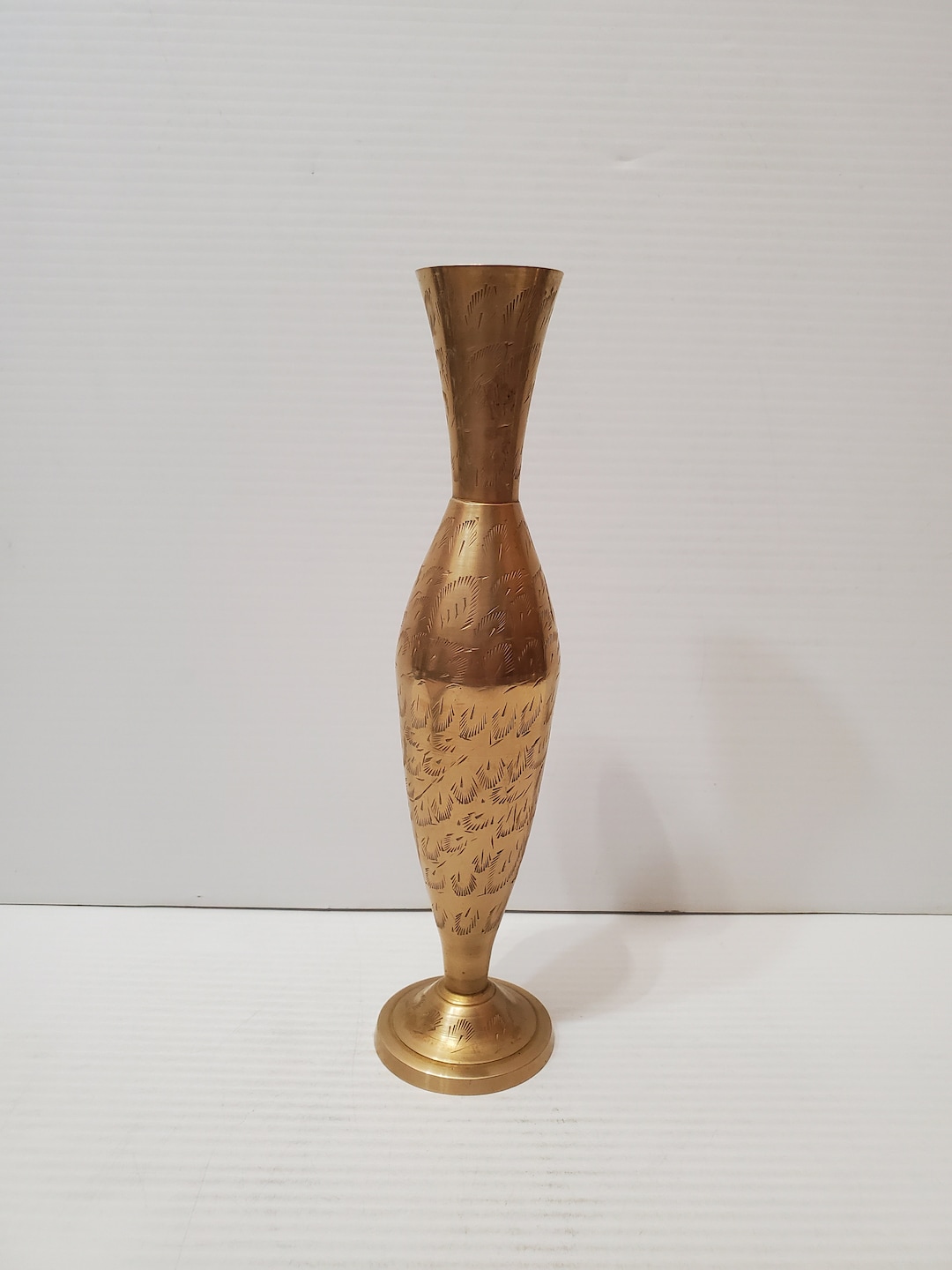 Vintage Etched Brass Vase With Flowers Design Etsy