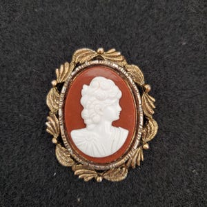 Vintage 1970&#39;s Victorian Cameo Brooch Pin, Resin, Gold Tone, Vintage . Elegant Lady Cameo, Collectible Jewelry - Cameo brooch