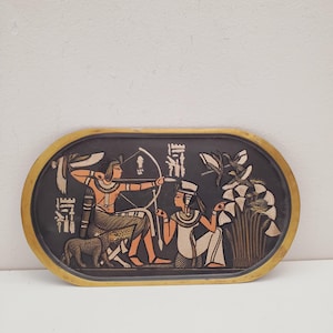 Antique bronze plate, Wall decor black and gold vintage metal plate, Wall plate, Hand made of bronze Metal plate nordic Ancient Egypt