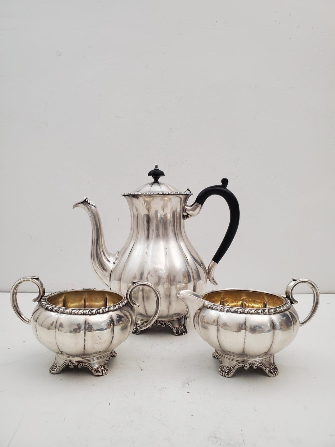 シルバープレート 脚付きティー ティーポット サーバー セット