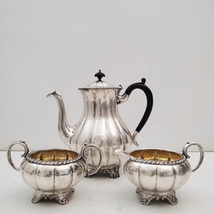 Silver Plate Footed Tea Teapot Server Set/Coffee Pot ,Antique Vintage Silver Teapot 1940s  Silver, Bed Breakfast , Victorian Wedding