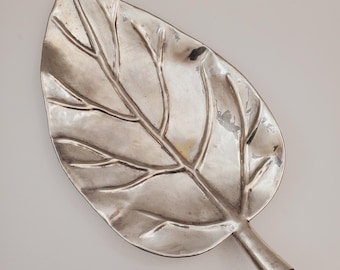 Solid Brass Leaf Tray / Extra Large and Heavy Solid Brass Leaf Shaped Tabletop Tray
