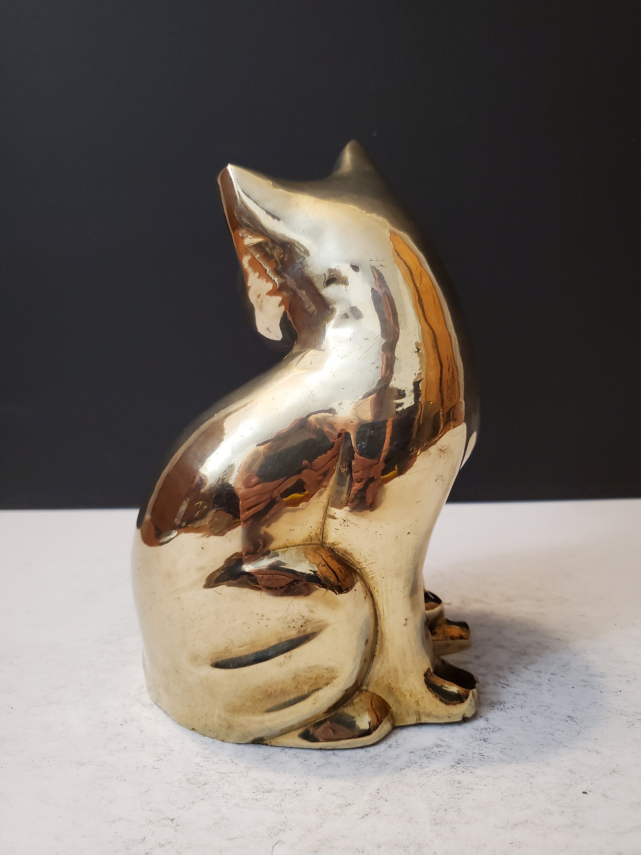 Vintage Brass Cat Sitting Figurine Made In Korea Etsy