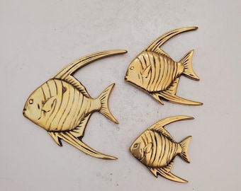 Arte de pared vintage de pez de latón de mediados de siglo - Coleccionable de latón - Arte de pared - Mediados de siglo - Vintage - MCM - Peces - Vida marina, juego de tres
