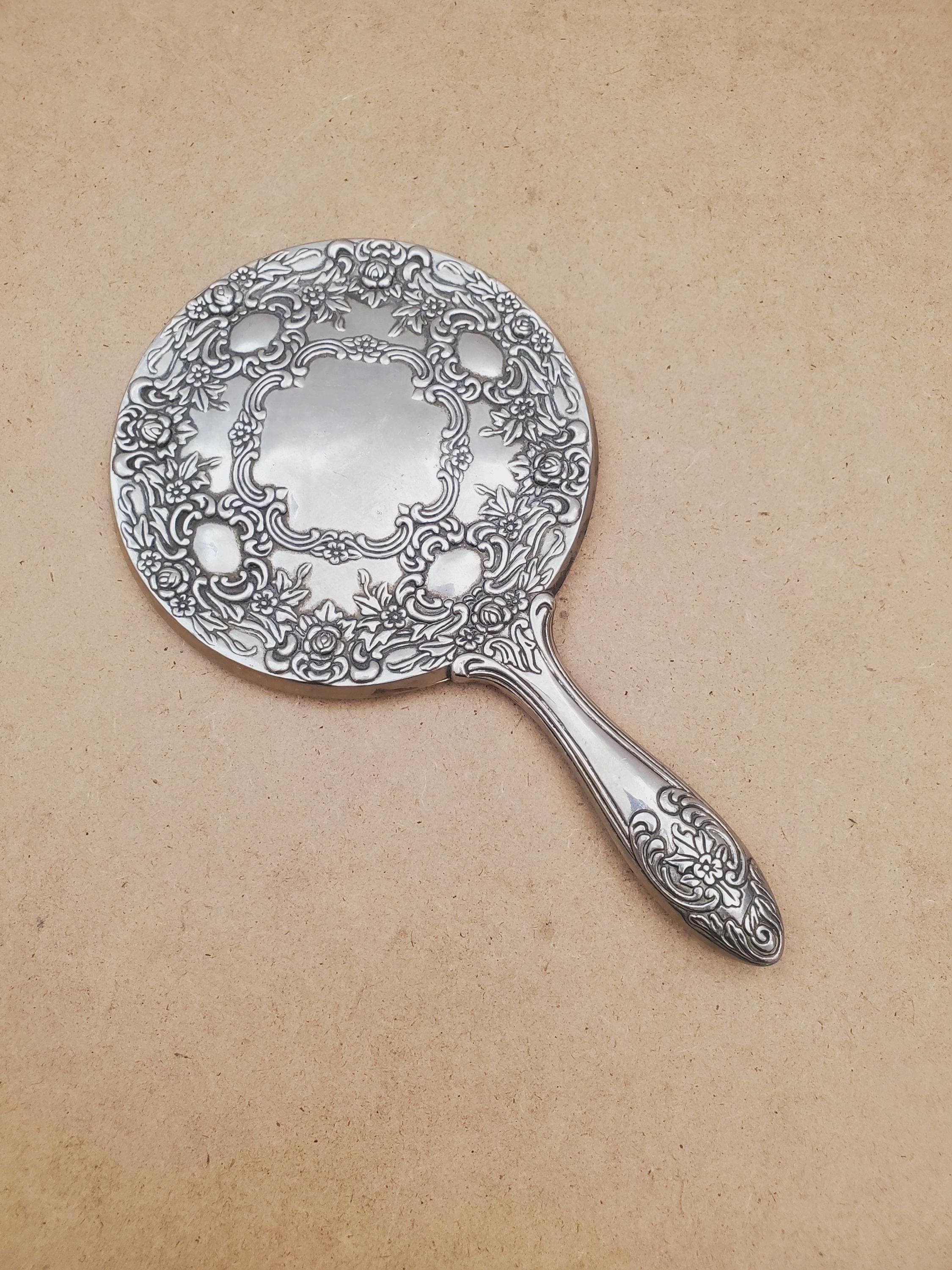 マリンモンローミラー Vintage Marilyn Monroe Silver Plated Hand Mirror. Floral Art
