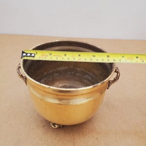 solid brass flowerpot, solid brass flowerpot cache. Vintage brass planter pot with (3) soleplates and (2) handles shiny aged patina. image 14