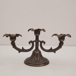 Castiçal de bronze com 3 braços, suporte floral vintage de latão, 28 cm