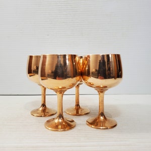Vintage Brass Goblet Chalice Wine Cup Modern Mid Century Metal Glasses Stemware Hollywood Regency Barware Decor Boho Dinner Party