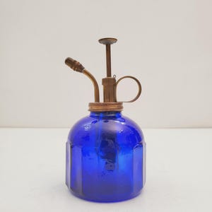 Vintage Blue Glass Plant Mister Atomiser - Plant Mister, Glass Plant Mister, Plant Spray, Succulent Mister, Gifts, Home Decor - brass