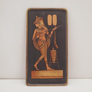 Antique bronze plate, Wall decor black and gold vintage metal plate, Wall plate, Hand made of bronze Metal plate nordic Ancient Egypt