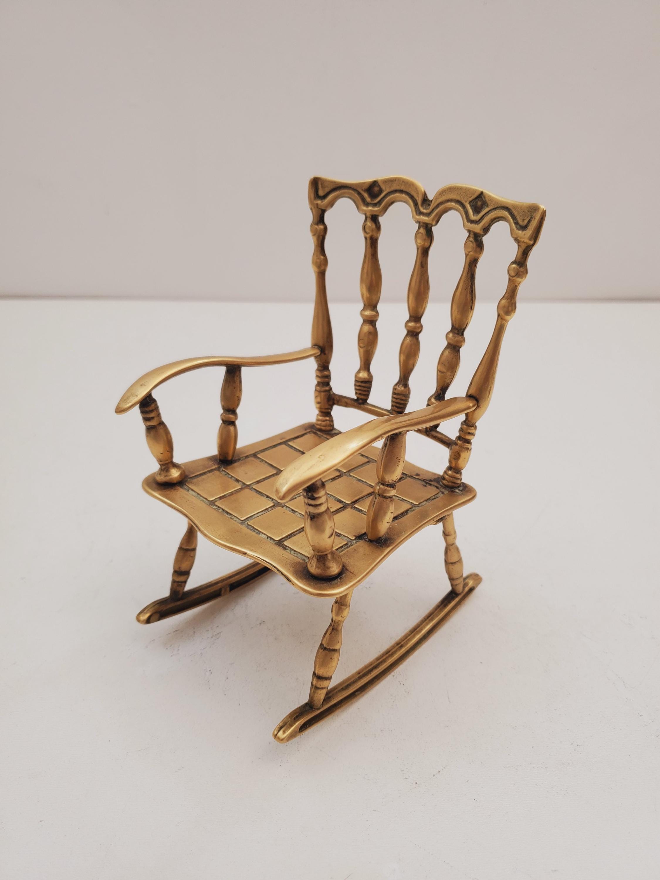 Decorative Vintage Brass Rocking Chair, Accent Piece, Doll Rocker ...