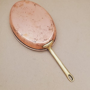 Vintage Copper Oval Fish Frying Pan /Skillet -Vintage SOLID  Oval Fry Pan/ Copper Cookware/Brass Handle Fish Frying Pan