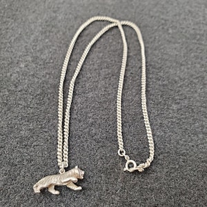 Sterling Silver Necklace Tiger Pendant ∙ Dainty Chain ∙ Choker Necklace 20&quot; - Animal Charm Jewelry Wildlife Necklace Handmade Gift for Her