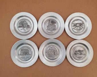 Vintage set of Six Pewter Plates, Solid Pewter Plate, Vintage Decorative Pewter Metal Plate, Simple Pewter Dish Pewter Plates American icons