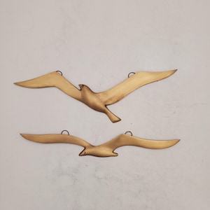 Set of 2 Vintage Brass Flying Birds/Seagulls | Soaring Gulls | Streamlined | Circa 1960s | Mid Century Modern