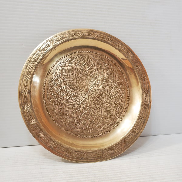 Vintage,Brass Tray plate, brass Tray , brass decorative plate,Serving Tray, Round Tray , Embossed Tray , Boho Gift , Bohemian . hand made