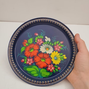 Tray Floralvintage | Flower Blue Enamel Toleware Plate | Russian