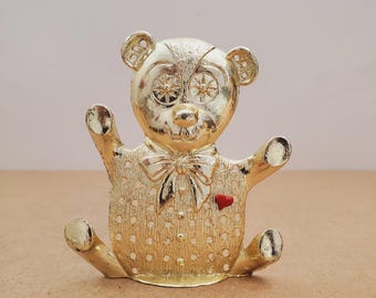 Golden Teddy Bear Earring Holder by Torino - Vintage Torino Gold Tone Bear Earring Tree, Signed