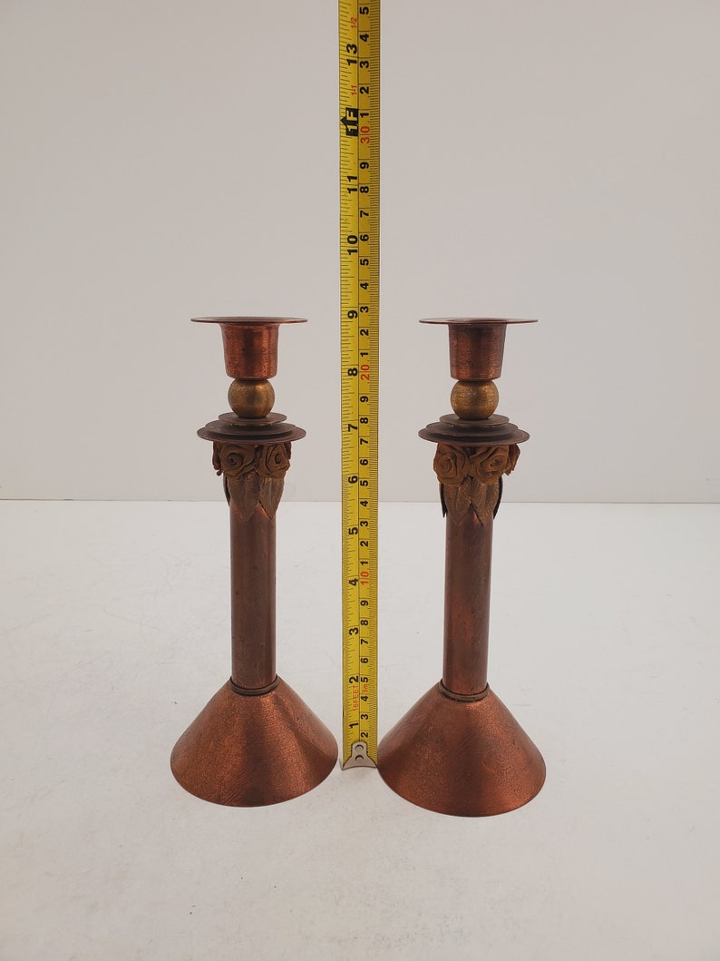 Vintage Brass Candlesticks , Solid Brass Candle Holders, Sold together , Brass Wedding Decor, Antique Brass set of tow zdjęcie 8