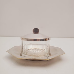 three Piece Silver Plated Butter Dish Vintage,Metal Caviar Server. Dome Top, Footed Caviar Serving Dish. Table Centerpiece.
