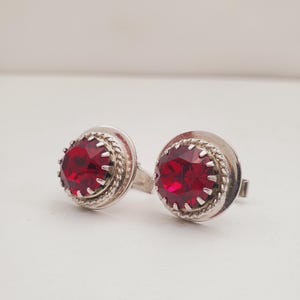Wonderful Vintage Cuff Links Signed SENATOR Claw Set Ruby Red Round Cut Rhinestones Silver Tone Bold Statement Cufflinks Sherman Men's Line