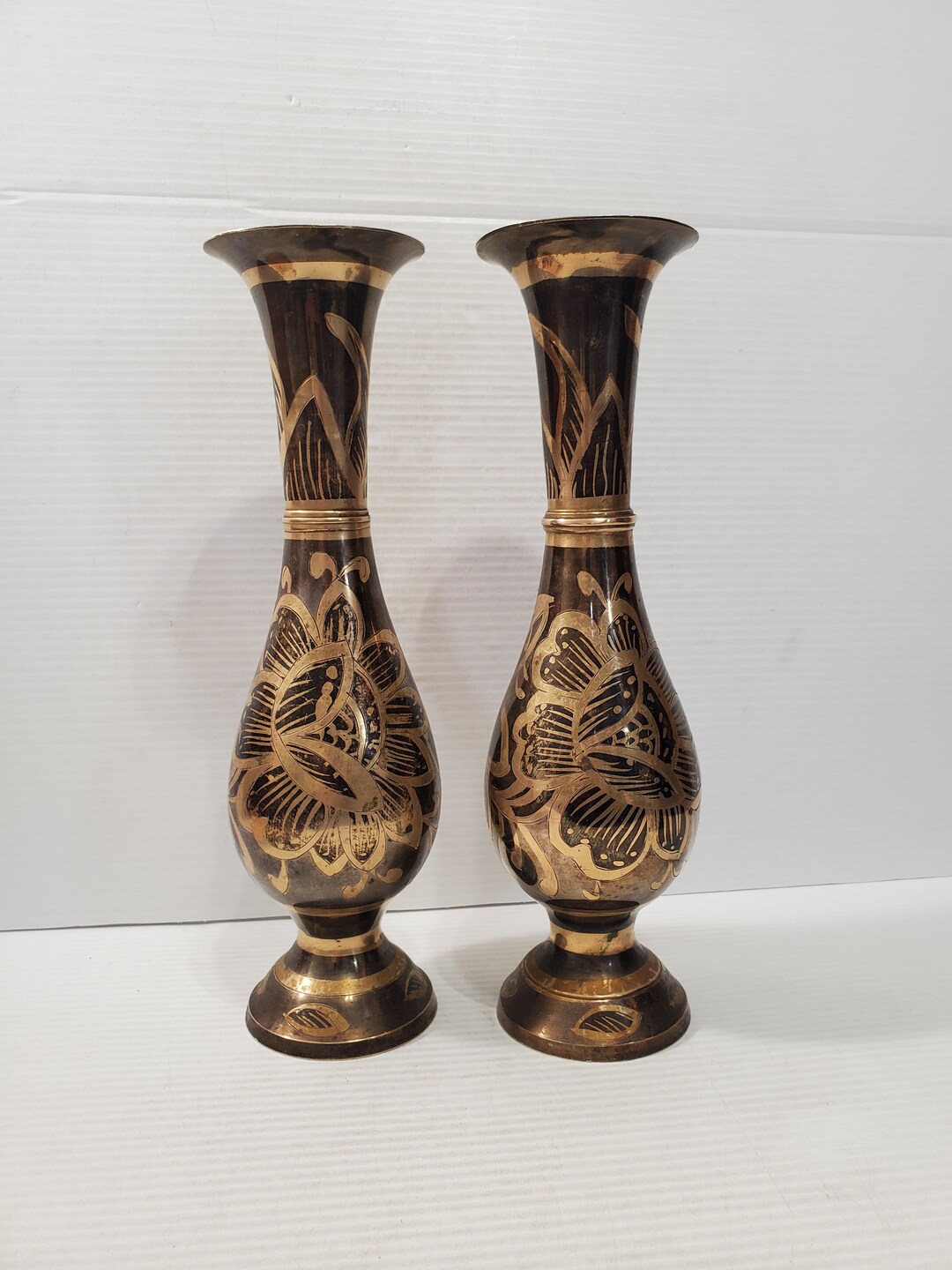 Brass Vase Pair Vintage Brass Vase Set Bud Vases Flower Vase Etsy