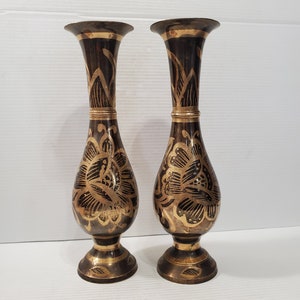 brass vase pair vintage brass vase set bud vases flower vase table centerpiece mantel decor holiday decor modern bohemian interior design