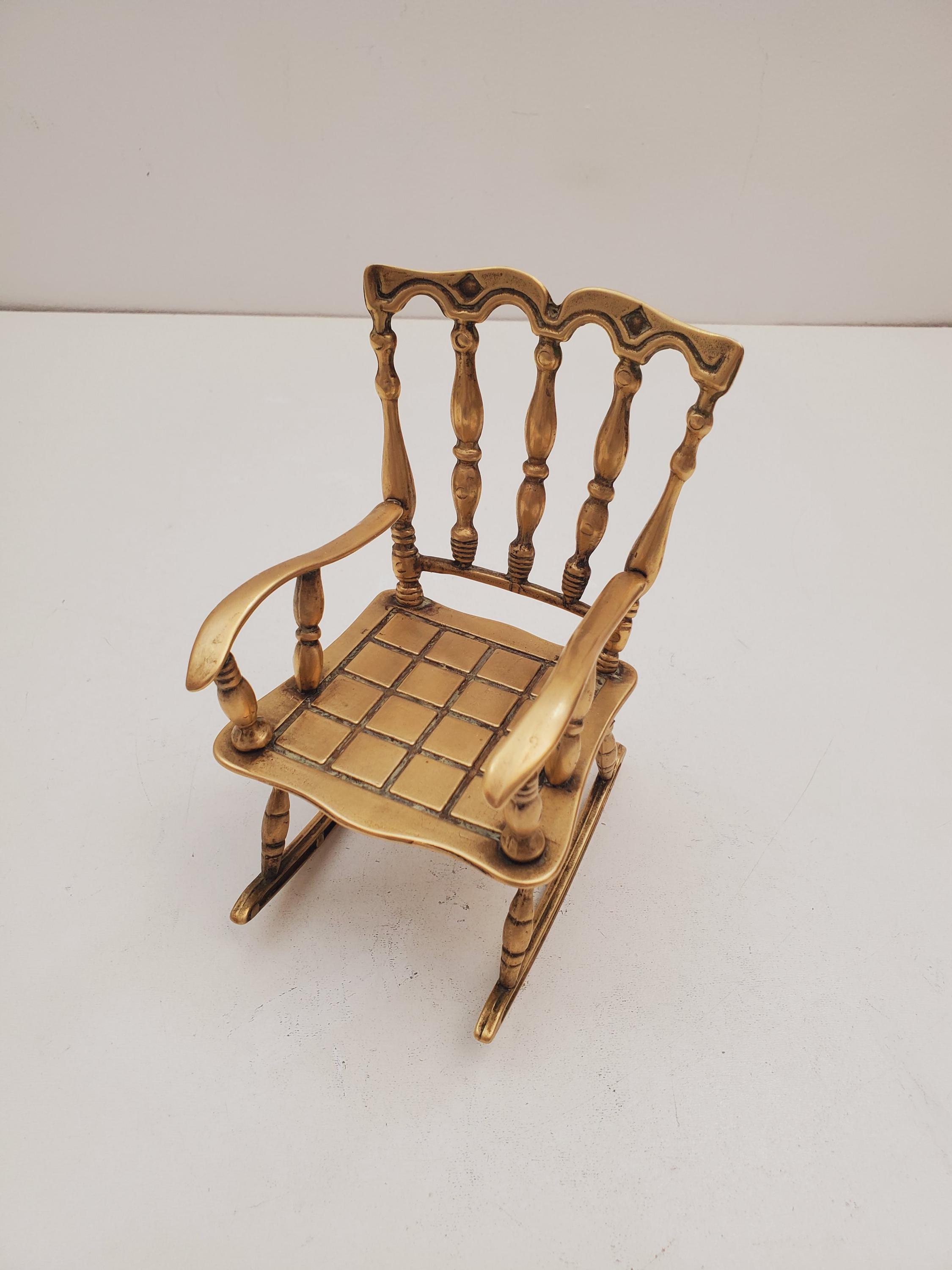 Decorative Vintage Brass Rocking Chair, Accent Piece, Doll Rocker ...