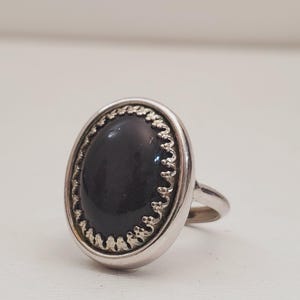 Vintage Onyx Silver Oval Statement Ring , US Size 6,5, EU Size 53