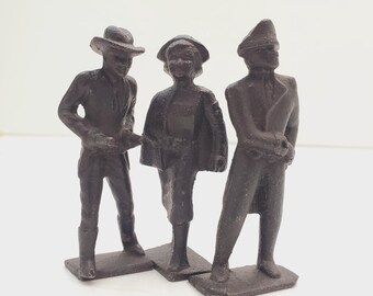 Antique Toy, Soldiers - Vintage set of three Metal  miniature figures - Vintage tall metal Miniature Figurines.