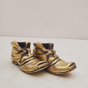 Peerage England Solid Brass Shoes, Small Brass Shoes, Paperweights, Toothpick Holders - Vintage Brass Boot Figurine - Vintage Match Holder