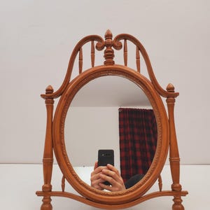 Vintage Wood Tabletop Vanity Mirror | Oval Makeup Mirror, Handmade Mirror, Traditional Decor Vintage Wooden Vanity Mirror | Shaving Mirror