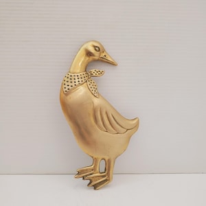 Vintage Brass Country goose Wall Hangings, Metal Goose Plaques, 1980&#39;s Rustic Kitchen Decor