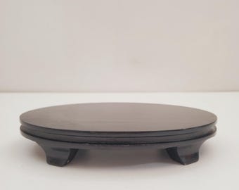 vintage oval base for pot, Vase base, Oriental wooden balck base, base for collectibles, home decor - Dark Brown Wood Oval Shape Riser Easel
